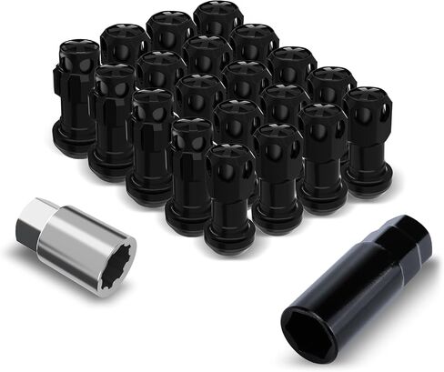 Lug Nuts Aluminum/Alloy Steel Tire Nut Lock 16 PCS Hex Nuts,4xEight Point Spline Nuts,1xHex Socket Key,1xEight Point Spline Socket Key,22mm OD/45mm H (Red Accents/Black Body, M12x1.5) in Saudi Arabia
