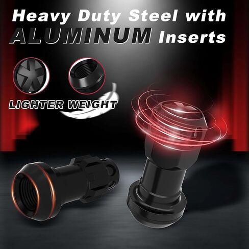 Lug Nuts Aluminum/Alloy Steel Tire Nut Lock 16 PCS Hex Nuts,4xEight Point Spline Nuts,1xHex Socket Key,1xEight Point Spline Socket Key,22mm OD/45mm H (Red Accents/Black Body, M12x1.5) in Saudi Arabia
