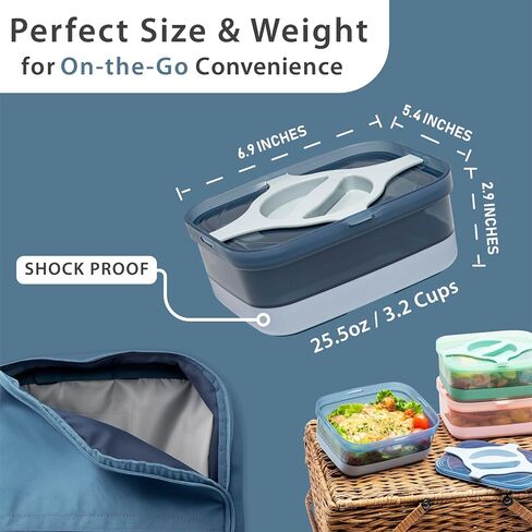 Bento Box 25.5oz 3 Cups Leakproof Salad and Meal Prep Container Twistlock Lid Reusable BPA-Free Portable Microwave and Dishwasher Safe for Work Lunch Blue in Saudi Arabia