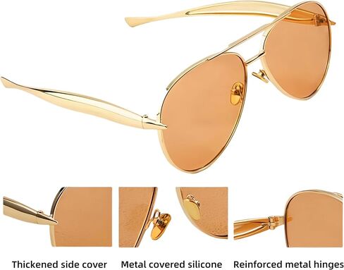 KUKASEN Trendy Retro Aviator Sunglasses for Women Men – Oversized Vintage 70s Pilot Shades, UV400 Gold Frame Glasses in Saudi Arabia