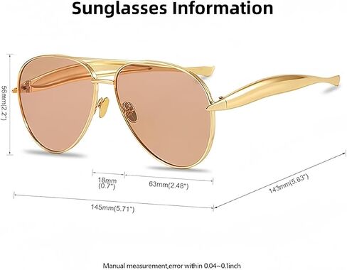 KUKASEN Trendy Retro Aviator Sunglasses for Women Men – Oversized Vintage 70s Pilot Shades, UV400 Gold Frame Glasses in Saudi Arabia