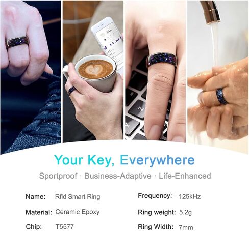 Orion Nebula Opal Galaxy Fragment Inlay RFID Smart Ring سيراميك إيبوكسي ID T5577/IC CUID(GEN2) شريحة قابلة لإعادة الكتابة 125 كيلو هرتز/13.56 ميجا هرتز، قفل التحكم في الوصول، حلقة بطاقات المفاتيح in Kuwait