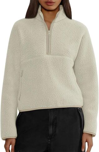 Women's Half Zipper Crop Sweatshirt High Neck Long Sleeve Solid Color Loose Casual Hoodies in Saudi Arabia