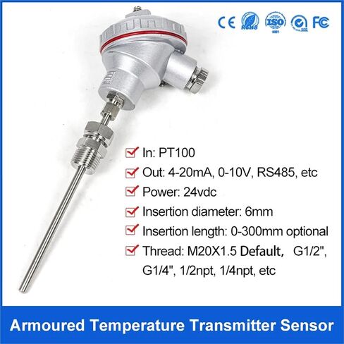 PT100 Temperature Sensor 4-20mA Output Signal Temperature Transmitter for Boiler(-50-100degree 4-20mA,-50~600_400MM) in Saudi Arabia