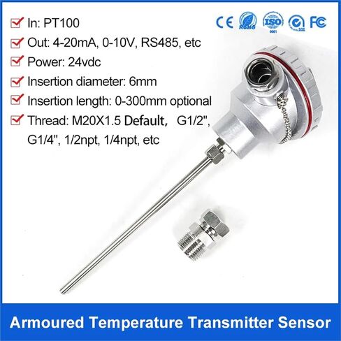 PT100 Temperature Sensor 4-20mA Output Signal Temperature Transmitter for Boiler(-50-100degree 4-20mA,-50~600_400MM) in Saudi Arabia