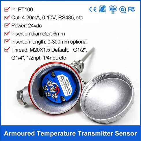 PT100 Temperature Sensor 4-20mA Output Signal Temperature Transmitter for Boiler(-50-100degree 4-20mA,-50~600_400MM) in Saudi Arabia