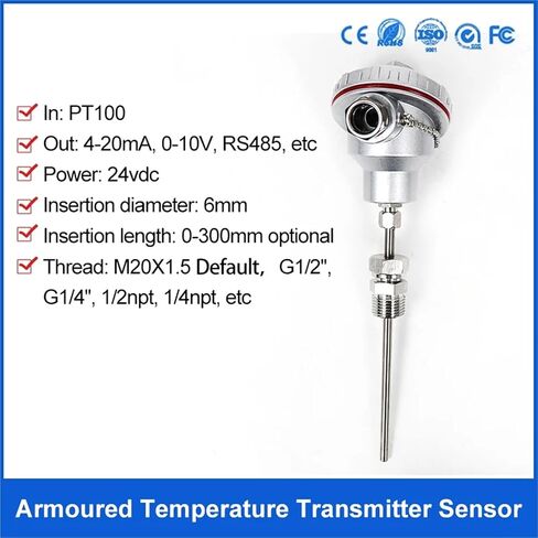 PT100 Temperature Sensor 4-20mA Output Signal Temperature Transmitter for Boiler(-50-100degree 4-20mA,-50~600_400MM) in Saudi Arabia