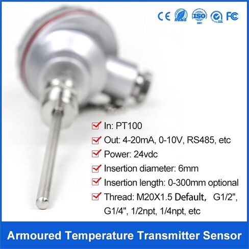 PT100 Temperature Sensor 4-20mA Output Signal Temperature Transmitter for Boiler(-50-100degree 4-20mA,-50~600_400MM) in Saudi Arabia