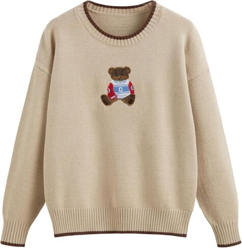 CIDER Womens Sweaters Fall Long Sleeve Bear Graphic Crewneck Sweater Soft Knit Casual Cropped Pullover Cute Fall Outfits 2024 in Kuwait