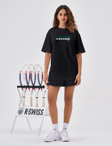 K-Swiss Heritage Women's Silky T-Shirt, Soft Crewneck Oversize T-Shirts with Eco-Embossed Graphic for Casual Sport in Saudi Arabia