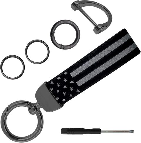 American Flag Car Keychain Accessories with Zinc Alloy Suit, Universal Key Fob Keychain Leather for Men and Women (Black) in Saudi Arabia