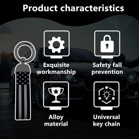 American Flag Car Keychain Accessories with Zinc Alloy Suit, Universal Key Fob Keychain Leather for Men and Women (Black) in Saudi Arabia
