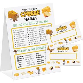 Cheese Theme What's You Cheese Name Game, Baby Shower Game Stickers, Birthday Game, Party Decoration, Activity Game for Office or Class, Package Contains 1 Sign and 30 Name Stickers(wyn14)