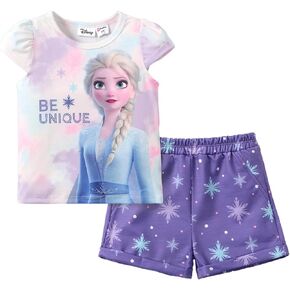 Disney Frozen Girl 2PCS Summer Outfits Short Sleeveless T-Shirt Short Pant Set