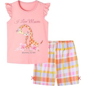HILEELANG Toddler Girl Summer Easter Outfit Cotton Tops Tees Shorts Clothing Sets