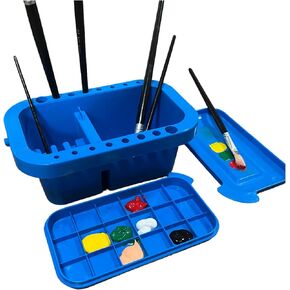 AmazeHub2013 All-in-One Paint Brush Cleaner Palette - Ideal for Acrylic Watercolor Water-Based Paints with Lid Palette Multi-Function Organizer (Blue)