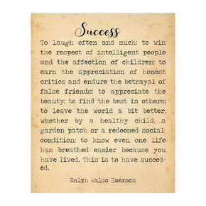 "Success-To Laugh Often and Much"-Ralph Waldo Emerson Poem Page Print- 8 x 10" Poetic Wall Art. Distressed Parchment Print-Ready To Frame. Home-Office-Study-School Decor. Great Gift for Poetry Fans!