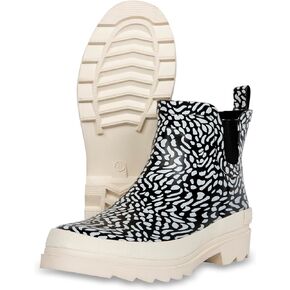 ShedRain GOGO Chelsea Short Rubber Rain Boots for Women, Comfortable Cotton Lining, Waterproof Exterior, Anti-Slip Lug Sole Garden and Outdoor Work Boots, Adjustable Width