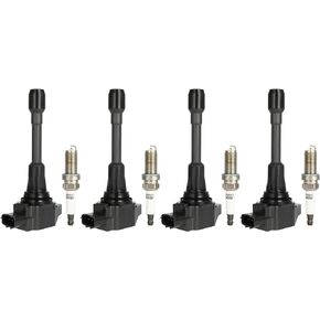 ECCPP UF549 4 ignition coils with 4 iridium Spark Plugs for Nissan for Altima Cube Rogue Sentra Versa NV200 1.6L 1.8L 2.0L l4 UF-549 C1696 5C1753