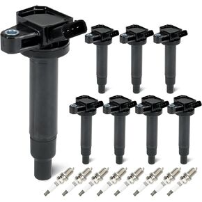Set of 8 Ignition Coils Pack 8 Iridum Spark Plugs Compatible with Toyota 4Runner Land Cruiser Sequoia Tundra, for Lexus LS430 GS430 SC430 GX470 LX470 Replace UF230 UF493