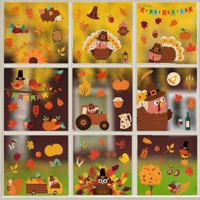 Thanksgiving Day Window Clings Turkey Maple Leaf Window Stickers for Glass Window Decorations 9 Sheet Fall Window Clings Home Party Art Decor