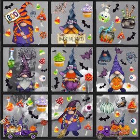 Halloween Gnomes Window Cling,9 Sheets Halloween Elf Window Decals for Glass,Double Sided Reusable Bat Pumpkin Stickers for Halloween Home Party Decorations