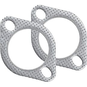 2 PCS Car Exhaust Pipe Interface Gasket, 2-Bolt 2.5" ID Exhaust Pipe Clamp Flange High Temperature and High Pressure Resistant Sealing Pad, Silencer Joint Gasket, Universal for Car (Silver)