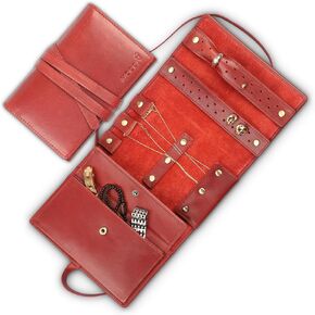 Compact Foldable Travel Jewelry Case - Genuine Cowhide Leather, Tangle-Free Slots for Necklace, Earring, Ring - Wallet-Sized Holder for Jewelry & Accessories