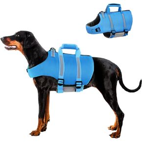 SAWMONG Dog Life Jacket,Dog Swimming Vest with Ripstop and High Flotation for Small Medium Large Dogs,Reflective Lightweight Dog Life Preserver with Rescue Handle for Swimming Boating Blue XL