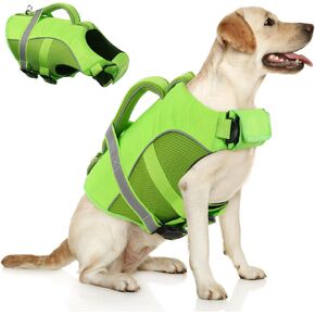Queenmore Dog Life Vest for Swimming, Adjustable High Visibility Dog Life Jacket, Dog Lifesaver with Superior Buoyancy and Rescue Handle, Dog Swimming Safety Vest for XX-Large Dogs（Pink,XXL）