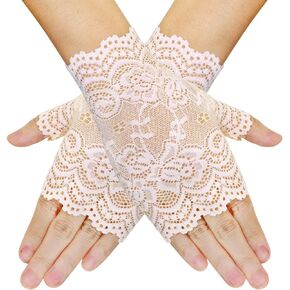 Short Lace Gloves 80s Opera Evening Wedding Sunblock Fingerless Bridal Floral Gloves for Women Girls