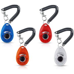 yuntop 4 Pieces Pet Training Clicker with Wrist Strap and Dog Training Treat Pouch Pet Training Clicker for Training Puppy Cats Birds Dog Clicker Training Kit Behavioral（White, Red, Orange, Blue）