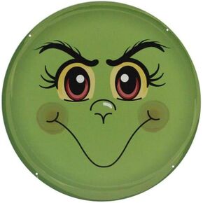 Craig Bachman 12" Metal Face Signs: Green Grinch Monster Face Metal Christmas Wreath Accent Sign MD0352