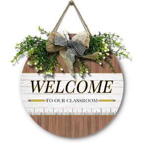 4th of July Door Sign Patriotic Star Wood Hanging Sign With Wreath And Bow Welcome Independence Day Front for Door Signs Memorial Day America Flag Plaque Wall Art Home Decor 12 Inch Outdoor