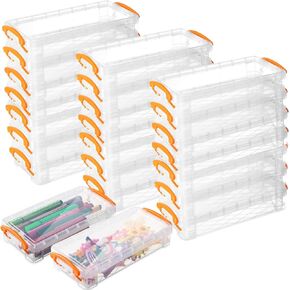 Gueevin 24 Pcs Large Capacity Plastic Pencil Box Clear Plastic Pencil Case Crayon Box with Snap Tight Lid Watercolor Pen Storage Brush Painting Pencil Box Organizer Drawing Tools Container (Black)