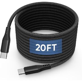 USB C to USB C Cable [20FT/6M], Extra Long Type C Fast Charging Cable 60W, Premium Nylon Braided PD Type C to Type C Charger Cord for iPhone 15 Pro Max Galaxy iPad Pro Switch Pixel & USB-C Phone, Gray