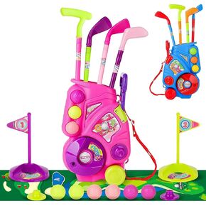 deAO Golf Set for Kids Golf Suitcase Toy Set, Outdoor Indoor Sports Toys, Golf Clubs Set Garden Game for Boys Girls 3 4 5 Years Old Blue