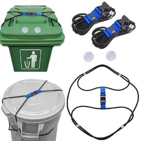2 Set Trash Can Lock, Doggy Dare Trash Can Lock with 2Pcs Reflective Tape, Garbage Can Locks Heavy Duty Rubber Bands for Raccoons Hamsters Dogs Animals, Fits 30-50 Gallon Trash Cans