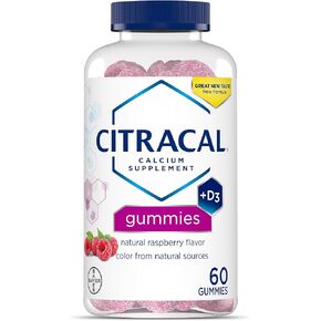 CITRACAL Calcium Supplement Gummies, Chewable Calcium with Vitamin D3, Supports Bone Health, Calcium Chews for Ages 12+, Natural Raspberry Flavor, 60 Count (Pack of 2)