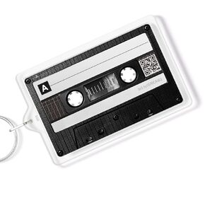 Retro Cassette Tape Keychain with QR Code Link to Your Song or Recording | Acrylic Key Chain, Birthday Gift for Music Lover and Men, Valentines Day Gift Black 5 * 7.1cm