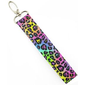 Neon Leopard Keychain Wristlet Cheetah Print Key Fob Key Chain Lanyard for Keys