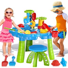 deAO Sand and Water Table Beach Toys Outdoor Activities Play Table for Kids Sand Pit Water Table Children Garden Toy Beach Play Activity Set Indoor or Outdoor Summer Toys for Girls Boys