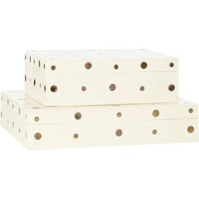 Alice Lane Penny Dot Box – Small Home Collection – Beige – Decorative – Inlaid Brass Dots – Office, Library, Living Room, Bathroom