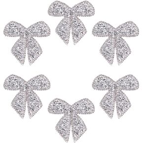 Bow Knot Rhinestone Patches Appliques Patches Garment Embellishments Patch for Jeans Jackets Bags Backpacks Hats Shoes Clothes Decorations DIY Artcrafts -Silver 6 Pcs 6cm