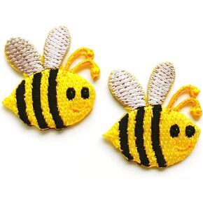 PL Set of 2 Tiny. Mini Little Bee Yellow Bee Cute Cartoon logo1 Sew Iron on Embroidered Applique Badge Sign Patch Clothing Costume