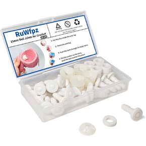RuWfpz Doll Joints for Amigurumi Crochet 15mm - 20 Set Plastic Toy Safety Joints for Stuffed Animals, White Movable Amigurumi Crafts Teddy Bear Joints for Arm Leg Neck