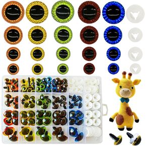 100pcs Safety Eyes 11mm-23mm Glitter Safety Eyes for Amigurumi Colored Plastic Safety Eyes with Washers for Crochet DIY Doll and Stuffed Animals Toy Making