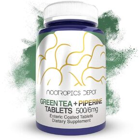 Nootropics Depot Green Tea Extract Tablets | 60 Count | 500mg | Minimum 45% EGCG + 6mg Piperine | Enteric Coated