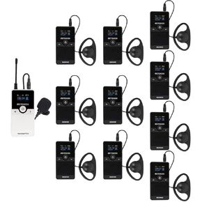 Retekess TT116 Wireless Audio Tour Guide System, Whisper Systems, One Key Mute, Noise Reduction, Wireless Plant Tour Headset for Factory, Manufacturing (1 Transmitter 10 Receivers)