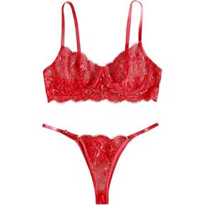 Lilosy Sexy Floral Embroidered Mesh Women Underwire Push Up Lingerie Set